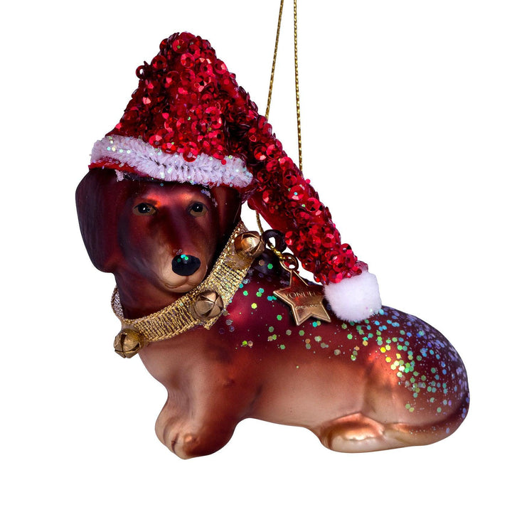 Teckel kerstboom hanger Rode trui/mistletoe