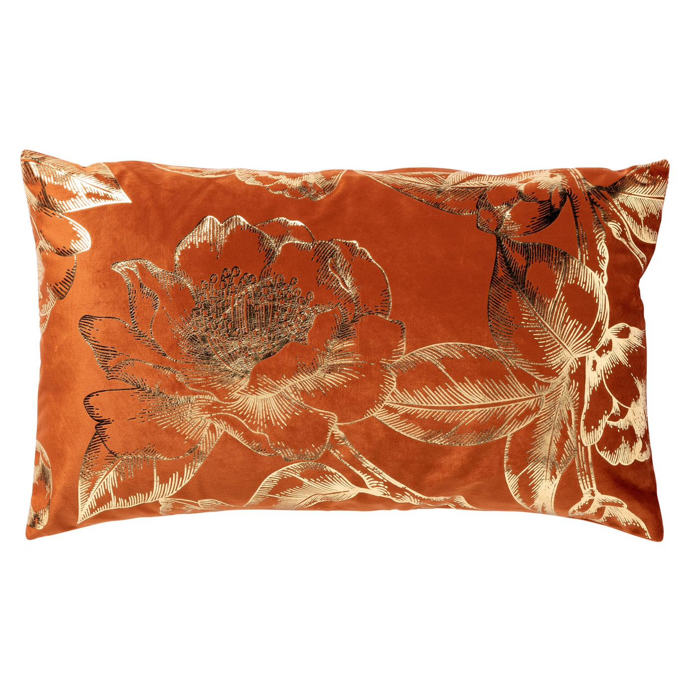 Sierkussen - Terracotta met gouden bloemenprint