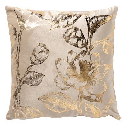 Sierkussen - Beige met gouden bloemenprint