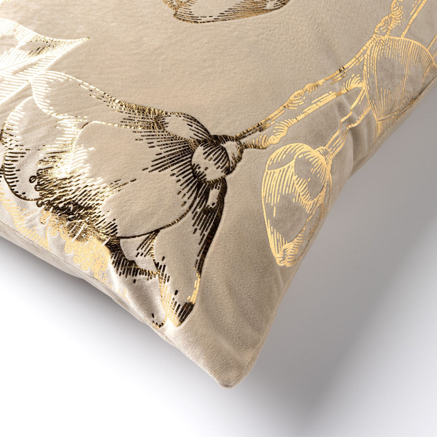 Sierkussen - Beige met gouden bloemenprint