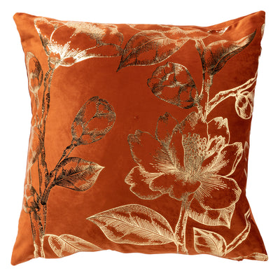 Sierkussen - Terracotta met gouden bloemenprint