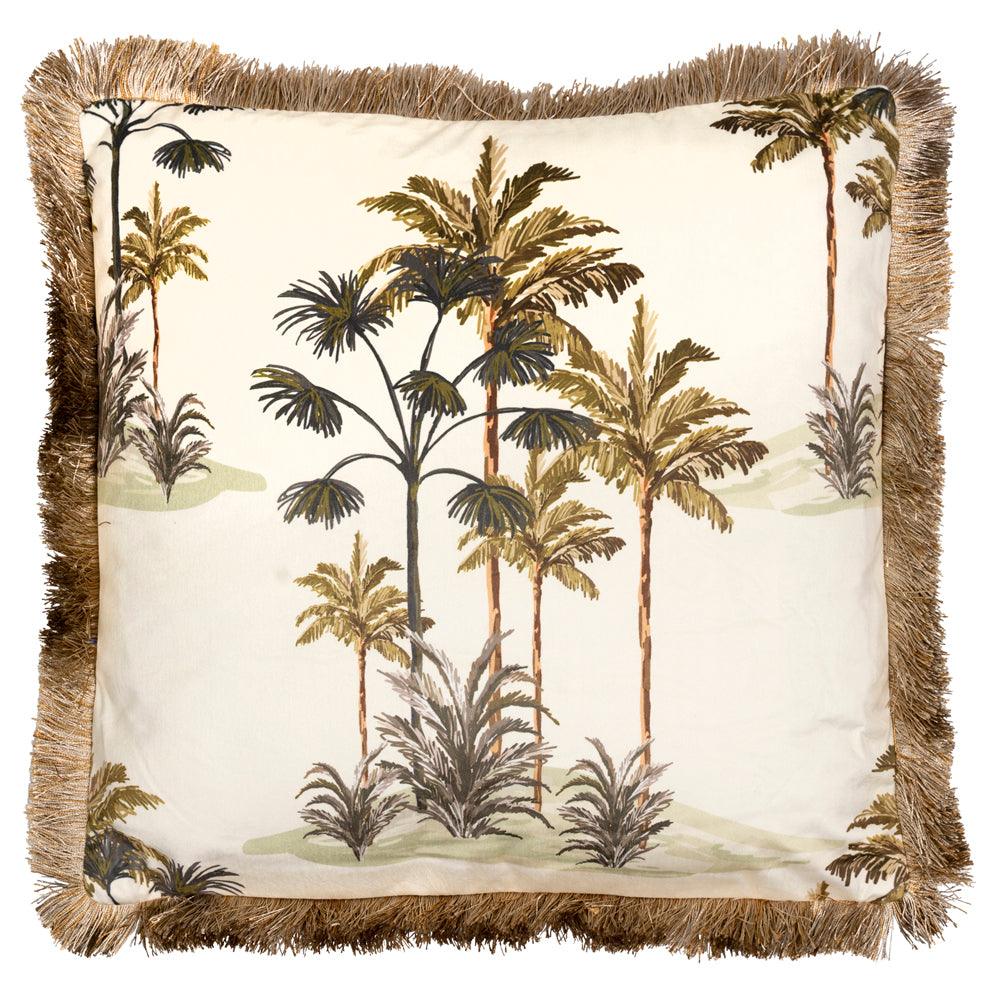 Sierkussen - fluweel gouden franjes Palmbomen - JungleHome