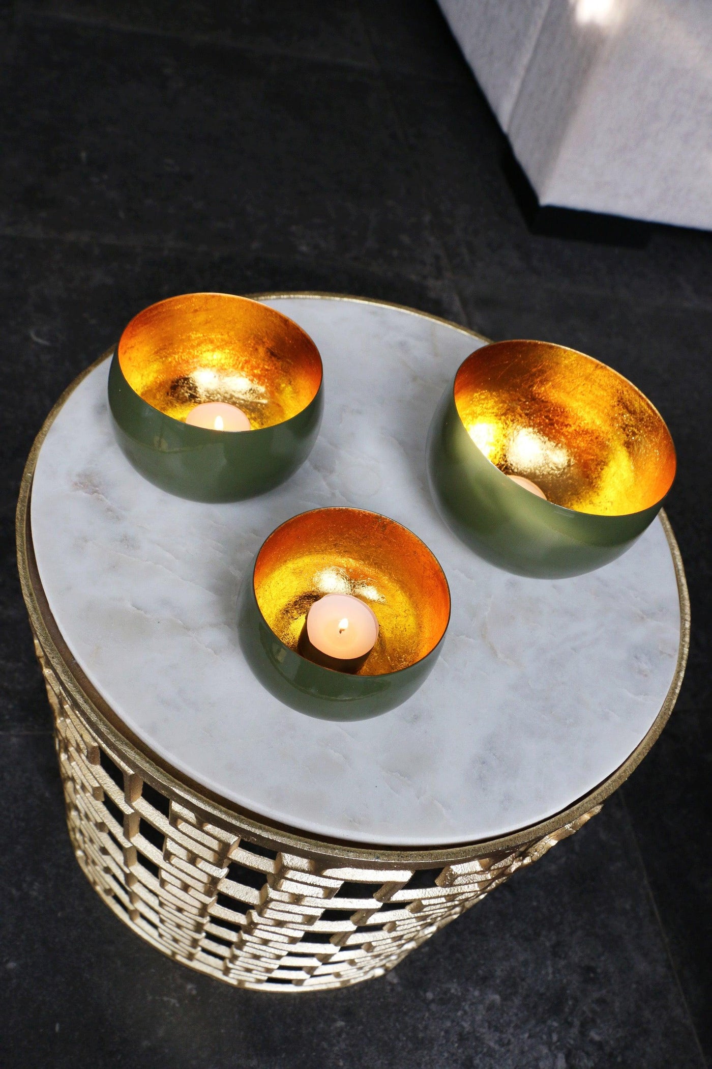 Waxinelichthouder - Egg set van drie olijfgroen