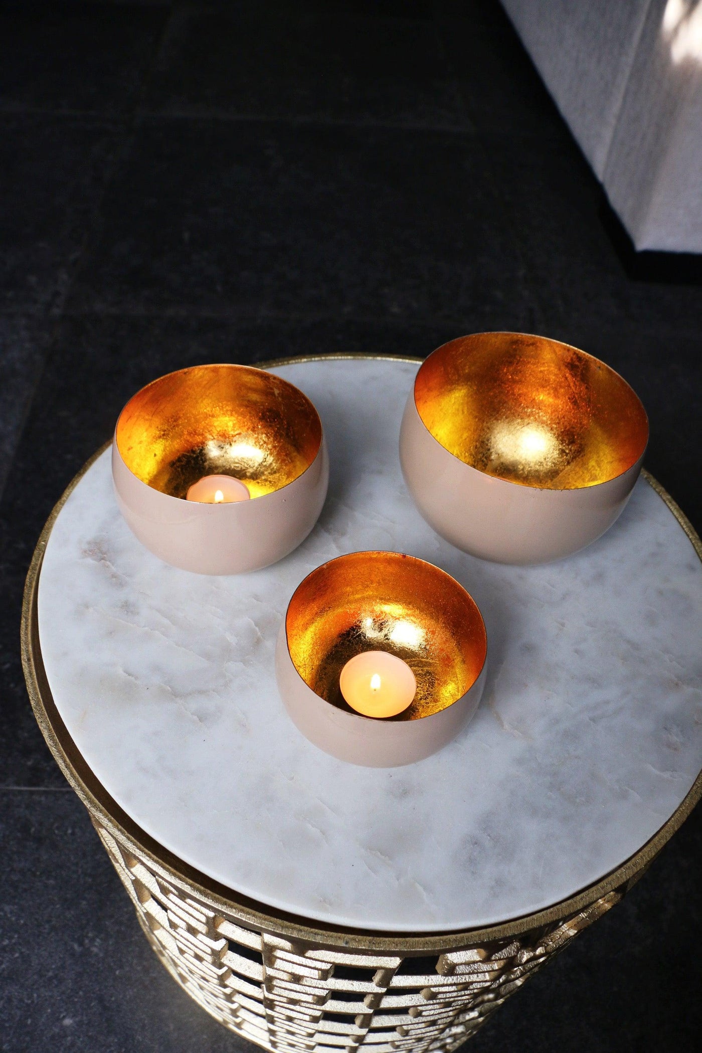 Waxinelichthouder - Egg set van drie beige